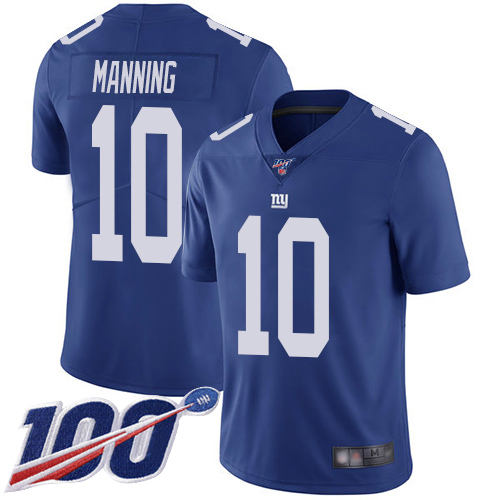 Men New York Giants #10 Eli Manning Royal Blue Team Color Vapor Untouchable Limited Player 100th Season Football NFL Jersey->new york giants->NFL Jersey